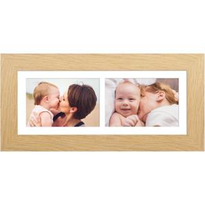 6x15 Picture Frame Display 2 opening 5X7 Double Picture Frame Collage,Multi Photo Frame with Mat,Plexiglass,Horizontal and Vertical Formats for Wall Decor,Natural Wood Grain