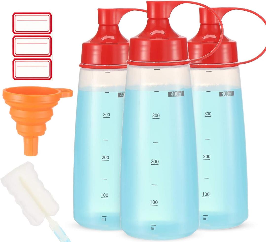 Condiment Squeeze Bottle for Sauces Wide Mouth, Plastic Squeeze Bottles for Condiments, Paint, Ketchup, Mustard, Oil, Resin, Baking, Cake Decorating, Cleaning, BPA Free-Food Grade (14 oz., 3, Count)