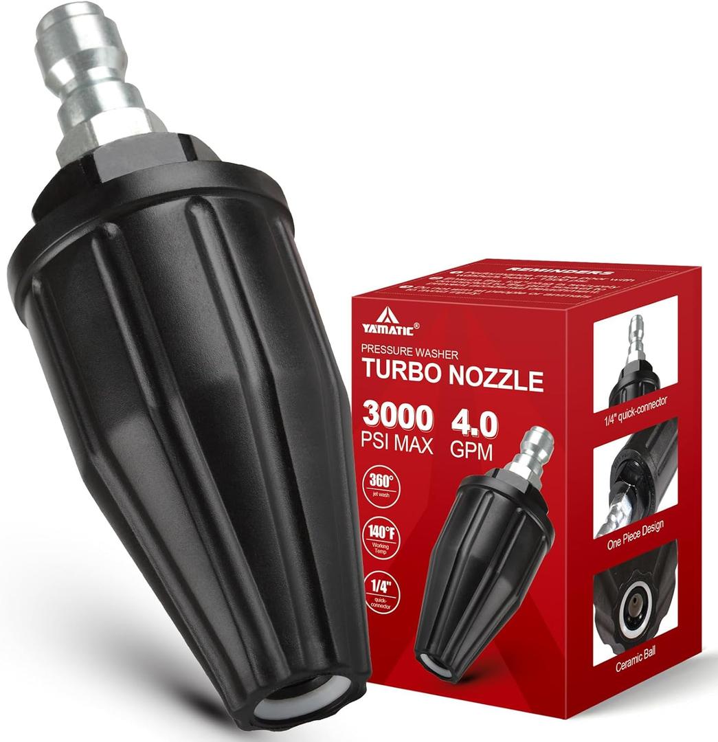 YAMATIC Pressure Washer Tips Turbo Nozzle, 360 Rotating Spray Turbo 3000 PSI 4.0GPM with 1/4" Quick Connector, Compatible with Ryobi, Greenworks, Craftsman, Troybilt, Simpson