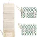 Relavel Travel Hanging Toiletry Bag for Women, Large Capacity Wash Bag with 360 degree Rotation Hanging Hook, Portable Toiletries Makeup Organizer Storage for Daily Use, Trip, Camping - Green Plaid (1 Pack)