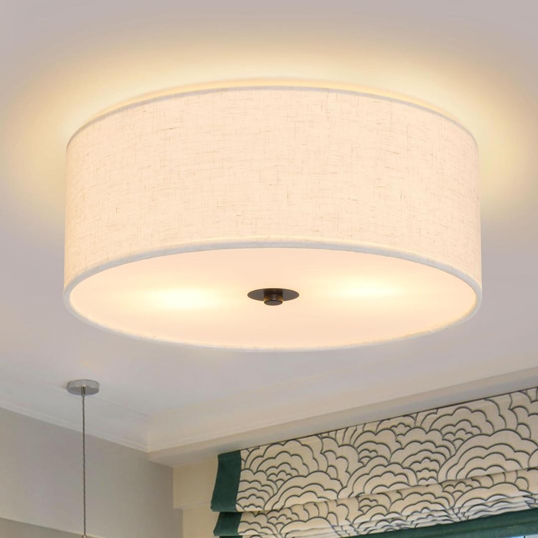 12.6 Inch Flush Mount Ceiling Light 2-Light Drum Modern Black Light Fixture Ceiling Light Fixture Close to Ceiling Light Fixture with Fabric Shade for Living Room Hallway Entryway Kitchen Bedroom (12.6inch, Black Flush Mount)