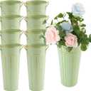 8 Pcs 11.8 Inch Tall Galvanized Flower Bar Buckets with Handles - Tin Metal Vase for Home Decor, Wedding Centerpiece, Table Decorations - Unbreakable Tall Vase for Fresh Flowers (Green)