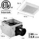 Tech Drive Bathroom Exhaust Fan 80 CFM, 0.8 Sone, 4-Inch Duct,No Attic Access Needed,Super Quiet Ventilation Fan, Easy to Install Ceiling Mounted, White, ETL Certified