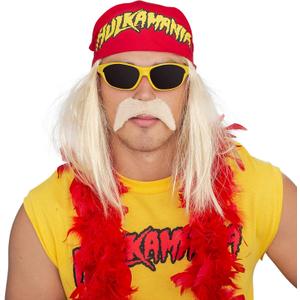 Hogan Wrestler Deluxe Complete Set Adult Halloween Costume Cosplay (Medium, Yellow Sunglasses/Red Bandana)