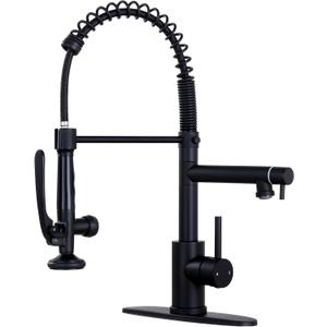 Qomolangma Black Commerical Kitchen Faucet with Pull Down Sprayer, Single Handle Stainless Steel Kitchen Sink Faucet with 2 Spouts, with Lock, Matte Black