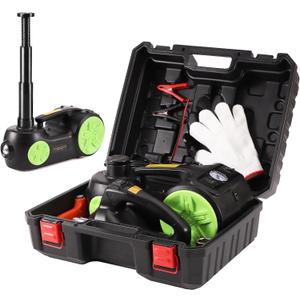 ROGTZ Upgraded Electric Car Jack kit 5 Ton 12V Hydraulic Jack with Impact Wrench and Tire Inflator Pump, Car Lift Floor Jack for SUV Sedans Tire Change with LED Light (Green)