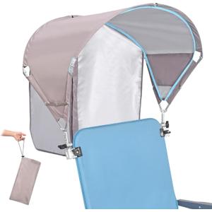 Universal Chair Umbrella Canopy, UPF 50+ Sun Shade with Adjustable Clamp, Fits Most Brands Beach, Camping, Lawn, Tanning, Zero Gravity, Lounge & Fishing Chairs, Patent Design (1 Pack, Beige)