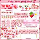 ZOYVUX Strawberry Birthday Decorations, Berry Party Decorations Including Balloon Arch Banner, Tablecloth, Backdrop, Cake Topper, Balloons, Hanging Swirls, Plates, Cups For Strawberry Themed Party