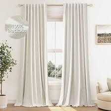 Guken Cream Linen Blackout Curtains 84 Inch Length 2 Panels Set for Living Room Bedroom Back Tab Thermal Insulated 100% Black Out Linen Drapes Room Darkening Window Curtains Ivory Natural