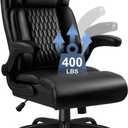 Big and Tall Office Chair, Ergonomic Leather Office Computer Desk Chair, Black Heavy Duty Office Chair with Flip-up Armrest, Comfortable High Back Home Chair 400 LBS with Lumbar Support