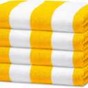 Avalon Towels Cabana Beach Towels 4 Pack (Size 30x60) Inches Oversized, 100% Ring Spun Cotton, Highly Absorbent Large Pool Towels, Super Soft and Quick Drying, Perfect for Gifts (Yellow Stripe)
