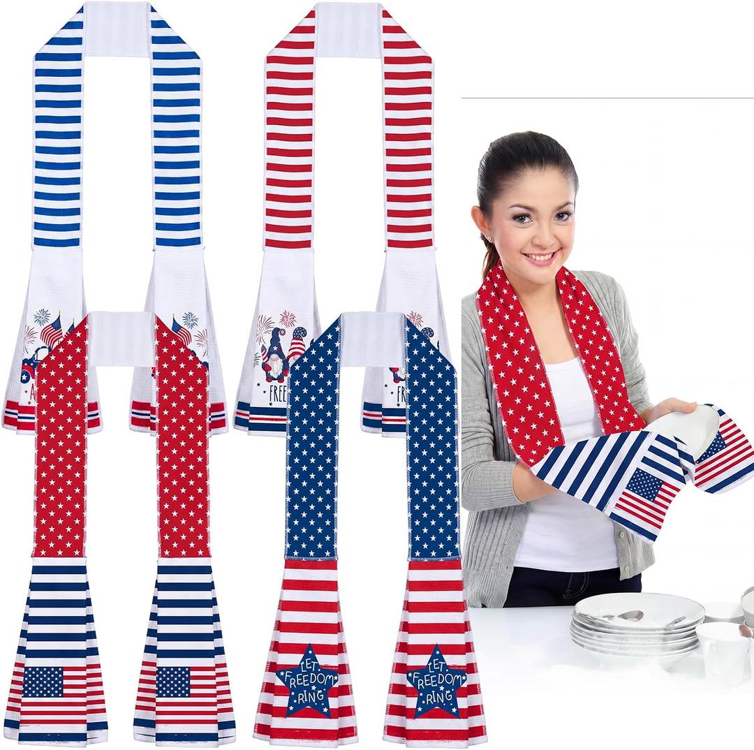FuWeave 4th of July Kitchen Scarf Red and Blue Stripes 250th Independence Day Dish Towel Patriotic Decor 4 x 68 Inch for Holiday Cooking Baking