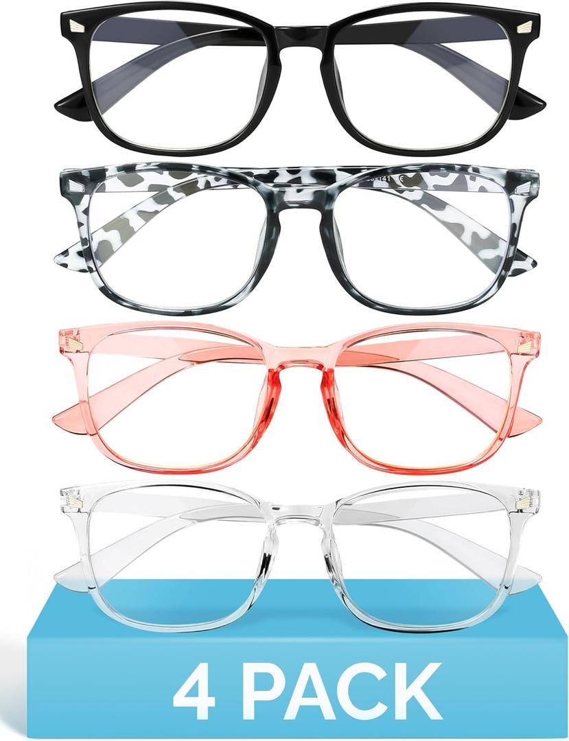 MIGSIR Blue Light Blocking Glasses for Computer Gaming, Fashion Fake Helps Reduce Screen Fatigue Eyeglasses for Women Men (A3 4 Pack Mix)