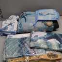 Bencailor 17 Pcs Blue Coastal Kitchen Sets Washable Non-Slip Kitchen Rug and Mat Ocean Animals Mitts Pot Holders Coastal Theme Apron Dish Towels Wooden Spoons for Home Decoration Housewarming Gifts