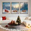 Framed Christmas Wall Art Santa Claus Wall Art Santa Winter Artwork for Living Room Bedroom Dining Room 24x36 Inch Set of 3 for Living Room Bedroom Dining Room