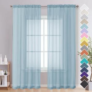 OVZME Sky Blue Sheer Curtains 88 Inches Long 2 Panels - Soft Light Filtering Window Sheer Panels for Living Room/Bedroom, Top Dual Rod Pocket, 1 Pair, Each 40Wx88L Inches