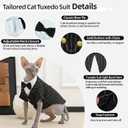 QBLEEV Cat Tuxedo Outfit with Bow Tie, Sphynx Cat Costume Formal Suit Wear | Soft breathable, stylish hairless clothes for cats only, kitten wedding birthday party shirt for male boy, black stipe, M