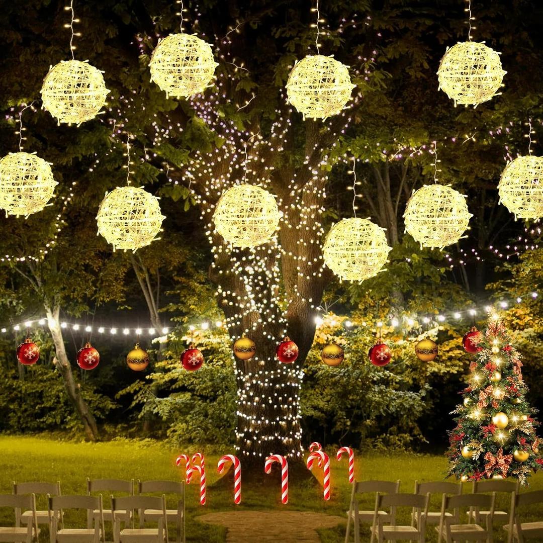 Christmas String Outdoors,4 Pack 7.98" Sphere Lights,Ball Tree Garden Globe Lights for Home, Party, Christmas, Porch Patio,Wedding, Garden,Tree Decoration with Plug (Warm White)