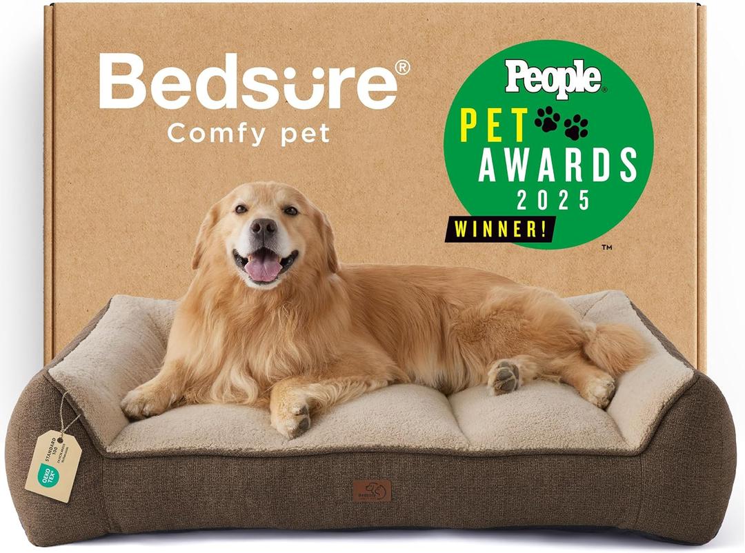 Bedsure SupportMax® Extra Thick Orthopedic XL Dog Bed for Extra Large Dogs, Brown, 48"l X 35"w X 10"th
