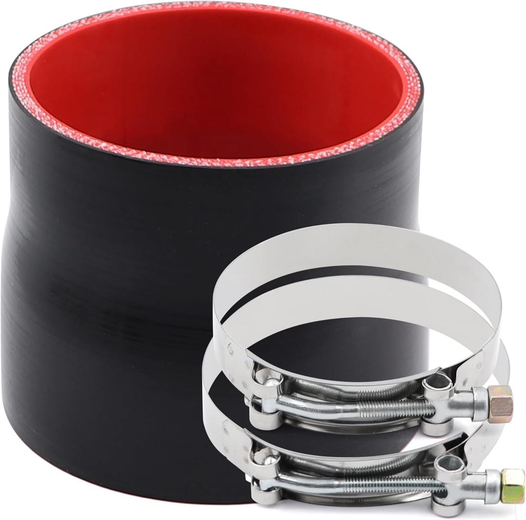 3-1/2 to 3-3/4inches Straight Black Silicone Reducer Coupler with 2 T-Bolt Clamps 4 Layers of Polyester Reinforcement Suitable High Level Turbo Pipe