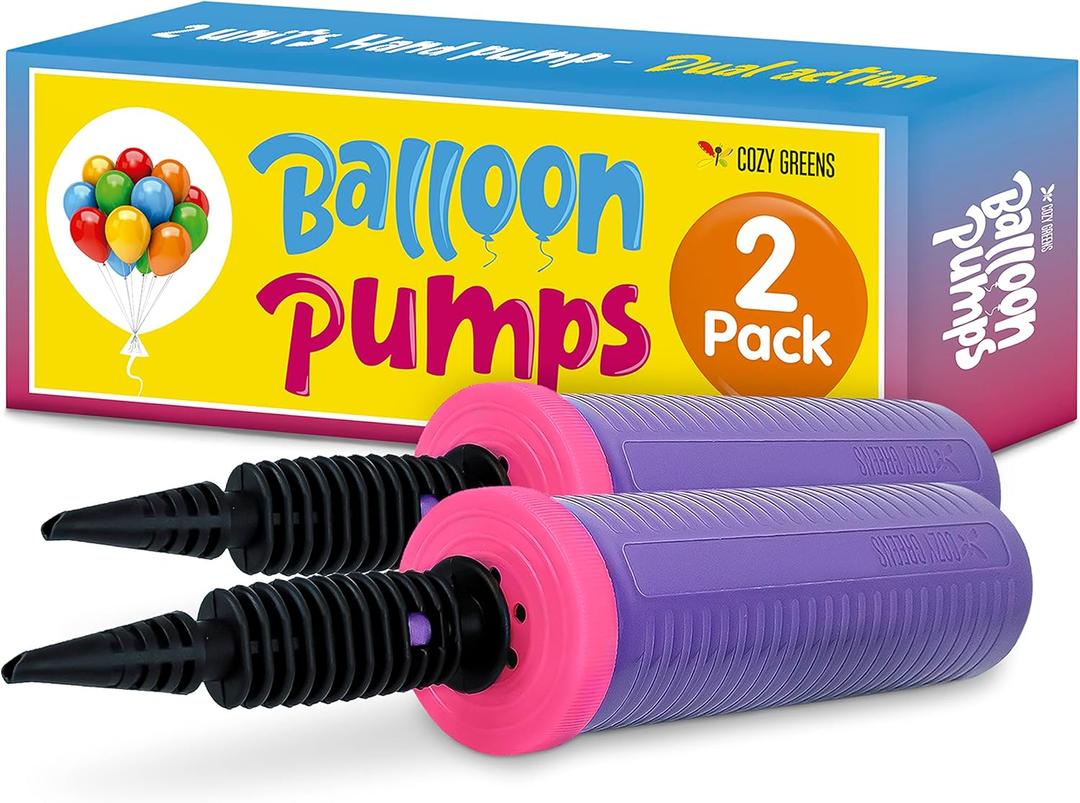 Balloon Pump Hand Held, Inflator Air Pump for Balloons - 2Way Dual Action, 2Pack: Friends can Help - Easy to Use - Sturdy Ballon Inflator Pump