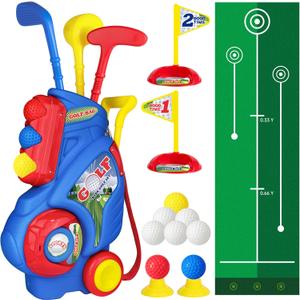 Toddler Golf Set for Boys Girls 1 2 3 4 Years Old, Kids Golf Clubs Set with Cart & Putting Mat, Outdoor Indoor Sports Toys Birthday Gift, Blue