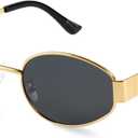 livho 2025 Trendy Oval Sunglasses - Stylish Polarized Shades for Everyday - Retro Metal Frames (Grey/Gold)
