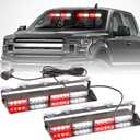 2 in 1 LED Emergency Dash Strobe Light Bar Front/Rear Windshield Safety Flashing Warning Hazard Interior Lights for Police Firefighter Construction Vehicles Trucks (2x14 inch, Red/White)