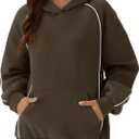 ZAFUL Women's Seam Oversized Hoodies Fleece Comfy Sweatshirts Fall Fashion Casual Pullover Tops 2025 Winter Clothes (Brown, S)