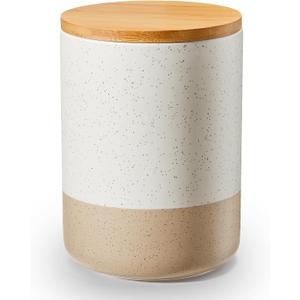 Yangbaga Canister Sets for Kitchen Counter, 80 OZ Large Ceramic Food Storage Jars with Airtight Wood Lids, Large Kitchen Canisters for Coffee, Sugar, Tea, Flour, Spice