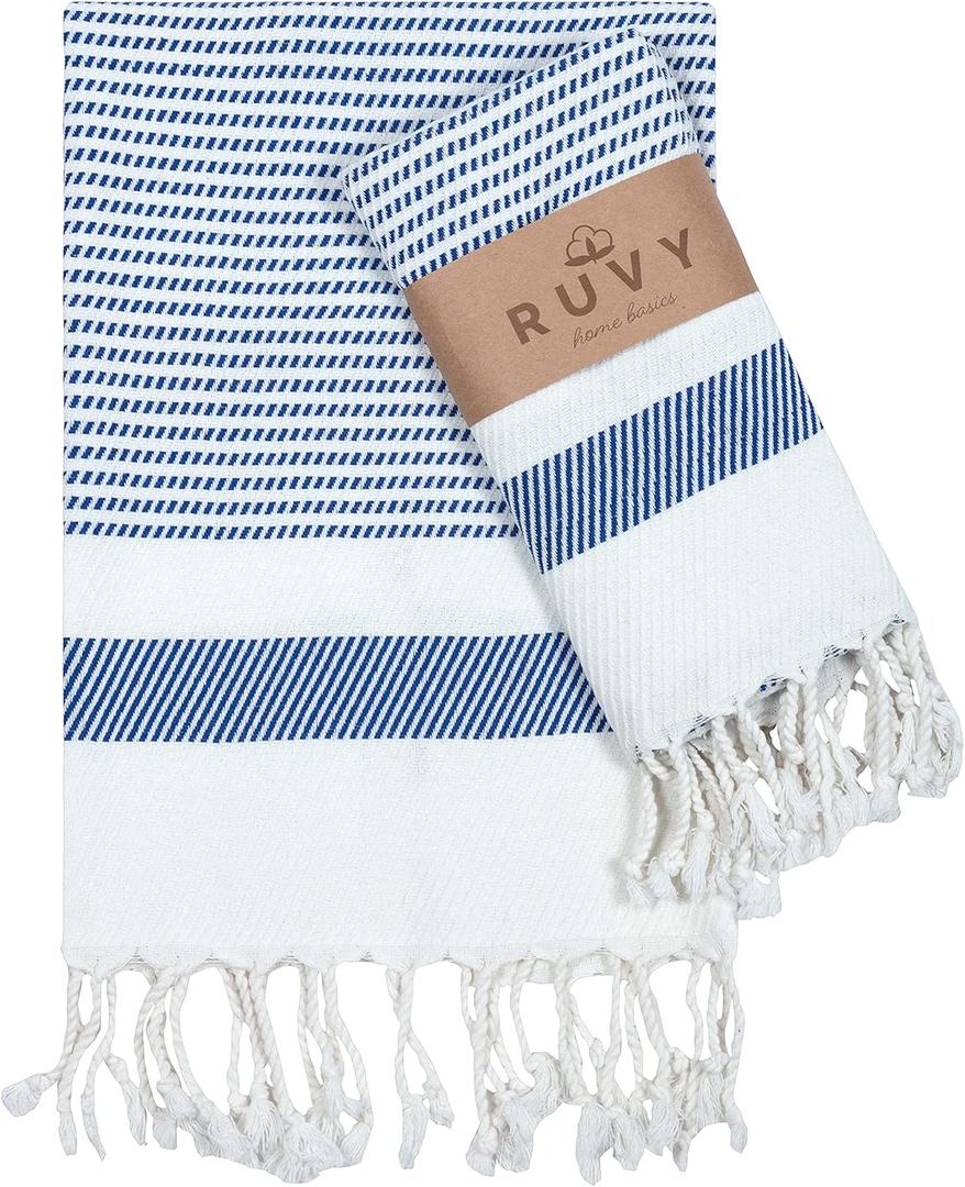 Ruvy Home Basics Turkish Hand Towels for Bathroom Set of 2 | 18"x40", Cotton | Decorative Towel for Bathroom, Kitchen, Dishcloth, Tea, Yoga, Face, Gym - Navy (Modern - 2 Pack)