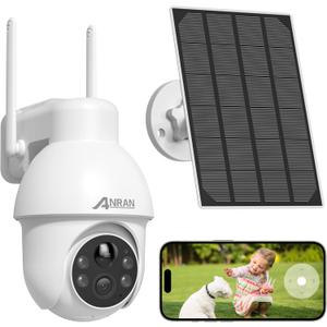 ANRAN 2K Solar Security Camera Outdoor Wireless, WiFi Camera Battery-Powered with 360 PTZ for Home Security, 3MP Color Night Vision, PIR Motion Detection, Two-Way Audio, Compatible with Alexa (2K White-1pcs)