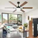 60 Inch Ceiling Fans with Lights, Large Modern Brown Ceiling Fan with Light and Remote Control, 6 Double Sided Blades, 6 Speed Reversible Motor, Dimmable LED, Silent Timing, Indoor Outdoor Patio Use