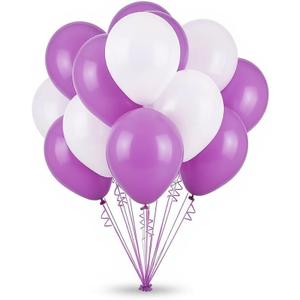 50 Pack 12 Inch White and Purple Latex Balloons (25 + 25), Princess Party Decorations, Quinceañera & Bridal Shower Balloon Arch Kit, Baptism/Christening Décor, Photo Backdrop, Party Supplies