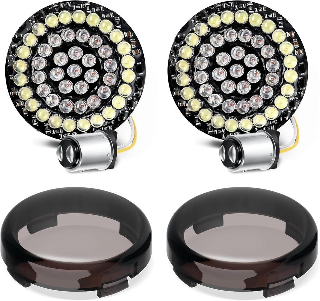 Amazicha 2inch Front LED Turn Signal, Front Turn Signal Bullet Light with 2 Smoked Lens Covers Fit for Harley Touring Road Glide Street Glide Road King Electra Glide Softail Dyna Sportster 1986-2024