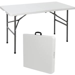 SIMPLI-MAGIC 4ft Plastic Folding Table, Indoor Outdoor Heavy Duty Portable/Handle, Lock for Picnic, Party, Camping - White