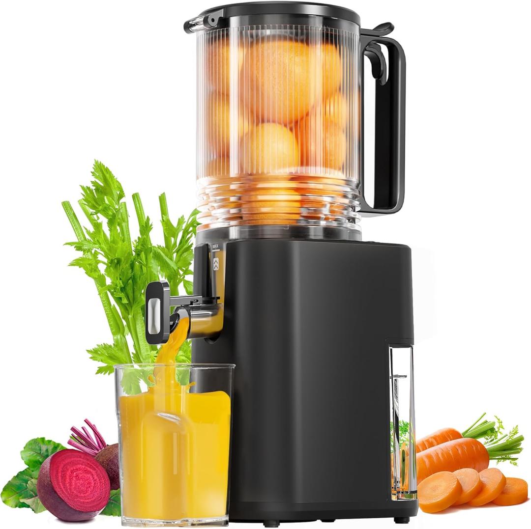 Cold Press Juicer, 5.5inch Wide Feed Chute Juicer Machine, Slow Masticating Juicer for Whole Vegetables & Fruits, Black