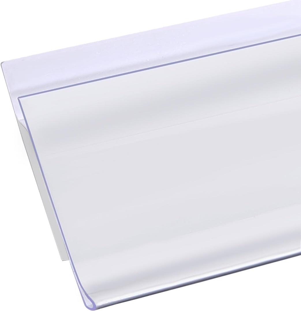 Shelf Label Strips, Pro Painter 100 Pack Snap-in 1.25H Angled Shelf Strip Price Tag Holder Fits Standard Gondola Shelf Channel, Clear Plastic Front/White Back Sign Holder for 48 Long Shelf, 47-11/16 Inches
