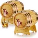 Geetery 2 Pack 2 Liter Oak Barrel with Stand Wooden Whiskey Barrel Vintage Beer Tequila Rum Whiskey Dispenser Wine Making Barrels for Home Table Display Decoration Entertaining (2 Liters)