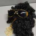 Afro Wig 70s Hip Hop Costume Accessories Set, Fake Gold Chain for Party, Halloween Christmas Cosplay Outfit