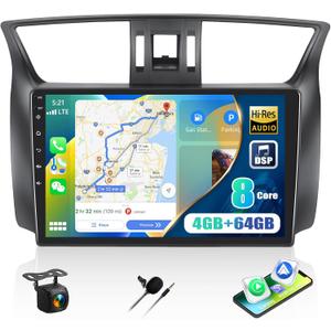 8-Core Qualcomm Snapdragon 4G+64G Car Radio for Nissan Sentra 2013 2014 2015, 10" IPS Touch Screen Android 15 Car Stereo with CarPlay Android Auto DSP Hi-Res Bluetooth 5.1 GPS WiFi FM Backup Camera