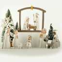 12-Piece Resin Christmas Nativity Scene Set  Miniature Holy Family Figurines with Manger and Animals, Indoor Holiday Tabletop Display
