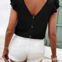 SOLY HUX Women's Lace T Shirt V Neck Ruffle Cap Sleeve Tee Casual Summer Tops (Black, S)