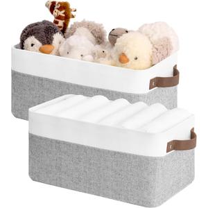 StorageWorks Narrow Storage Bins, Small Basket for Closet and Shelves, Rectangular Fabric Organizer with Handles, Toilet Paper Storage, Gray and White, 2-Pack