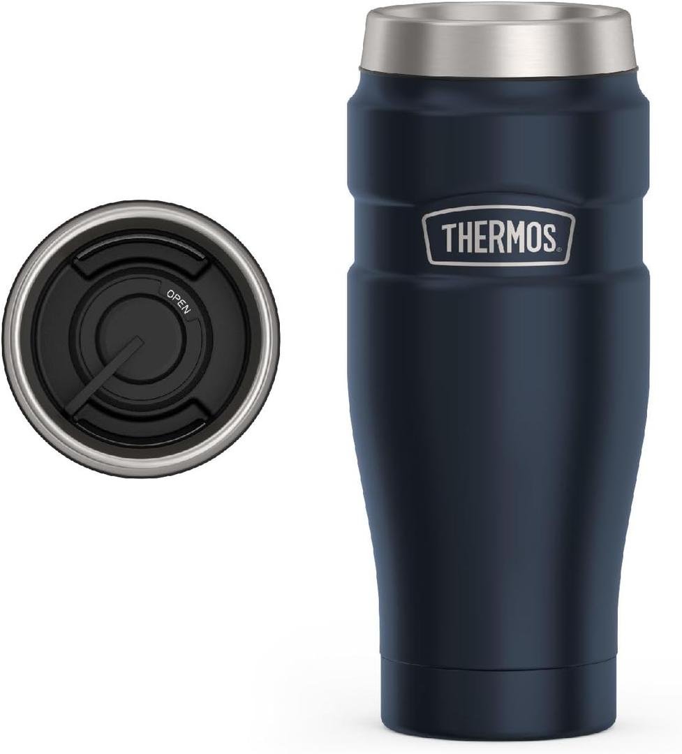 THERMOS Stainless King VacuumInsulated Stainless Steel Tumbler  16oz, Midnight Blue  Insulated Coffee Tumbler for Hot & Cold Drinks  LeakProof & SweatProof for Commuting & Traveling