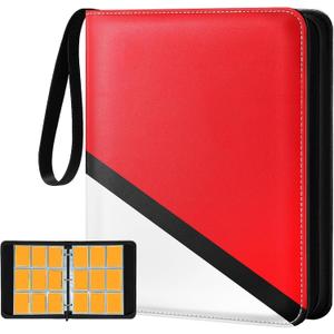 Gurgitat for 9 Pocket Card Binder for 900 Cards - Large Capacity Trading Card Collection Album Folder with Zipper for Women Teens Girls Red White Design for Sports Cards Game Cards
