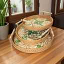 Set of 3 Handwoven Rattan Serving Trays, Handmade Wicker Decorative Trays, Boho Storage Trays for Coffee Table, Bathroom Vanity, Bedroom Dresser, Organizer for Perfume, Jewelry, Snacks & Home Decor