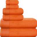 GLAMBURG 100% Cotton Ultra Soft 6 Pack Towel Set, Contains 2 Bath Towels 28x55 Inches, 2 Hand Towels 16x24 Inches & 2 Wash Coths 12x12 Inches, Compact Absorbent Lightweight & Quickdry - Orange