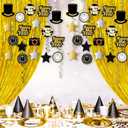 KatchOn, Happy New Year Hanging Swirls 2026 - Pack of 18, NO DIY | New Years Eve Party Supplies 2026 | NYE Decorations 2026 | Happy New Year 2026, NYE Party Favors | Happy New Years Decorations 2026 (Black and Gold With Silver Star)