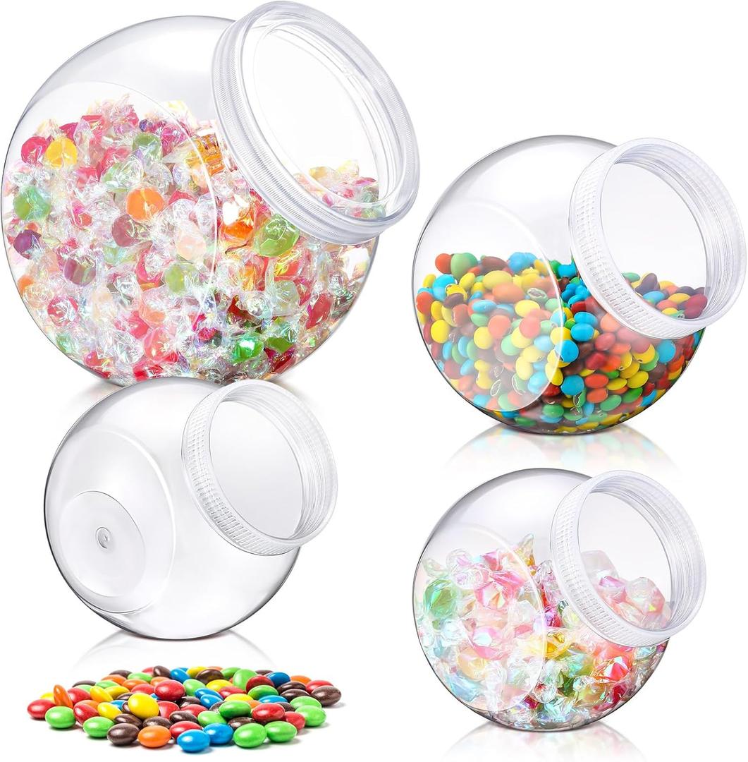 Willinglong 4 Pcs 30/40/60oz Plastic Candy Jar with Lid for Candy Buffet Large Storage Jar Clear Food Storage Canisters Kitchen Countertop Container for Cookies Snacks Indoor Outdoor